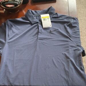 Nike Dri-Fit Men's Navy and Black Striped Polo Shirt